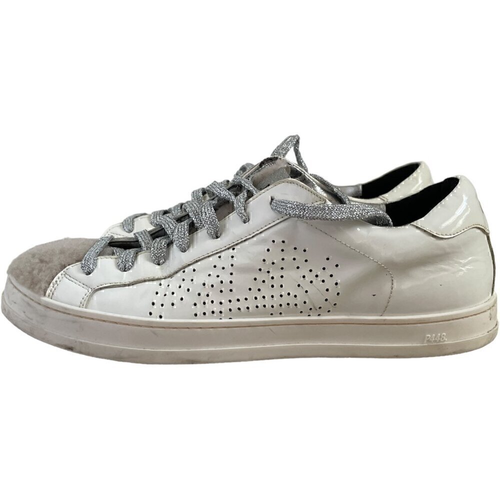 P448 John Shearling Patent Sneakers EU 40 White Silver Glitter Lace Up - Picture 4 of 11